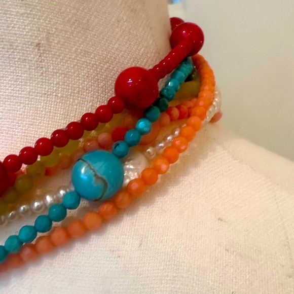 Vintage Silver Butterfly Clasp 6 Strand Beaded Necklace Choker Freshwater Pearl - Picture 4 of 9